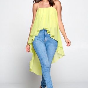 Semi-Annual Sale|Draped Neon Yellow Crop Top|New